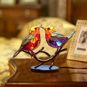 Stained Glass Birds on Branch Desktop Ornaments