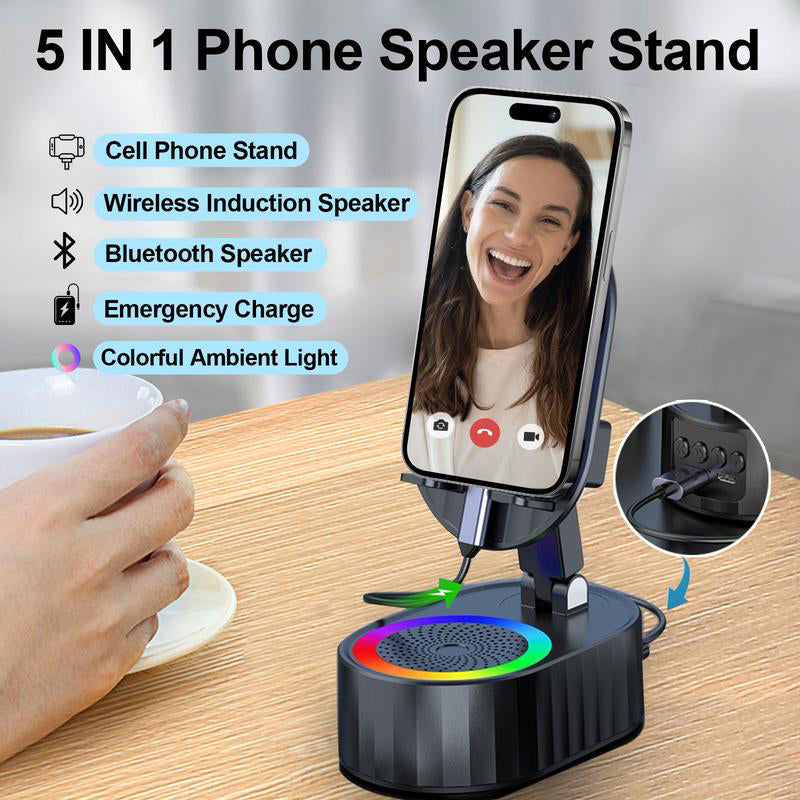 Wireless Induction Audio Bluetooth Speaker 5 in 1 Phone Holder