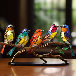 Stained Glass Birds on Branch Desktop Ornaments