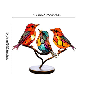 Stained Glass Birds on Branch Desktop Ornaments