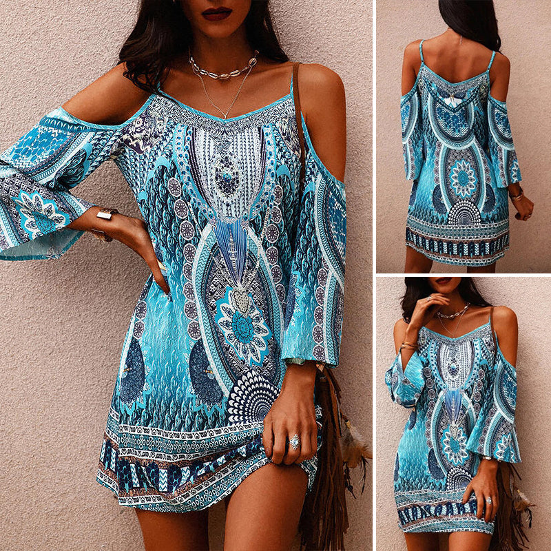 Printed Crew Neck Slip Dress