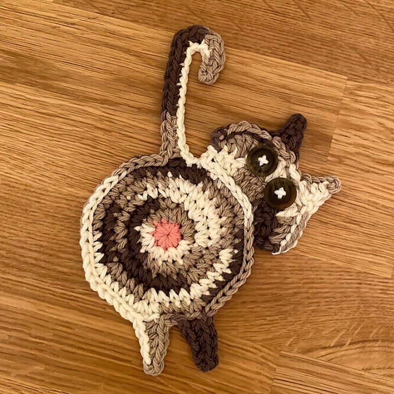 Cute Knitted Kitten Butt Coasters