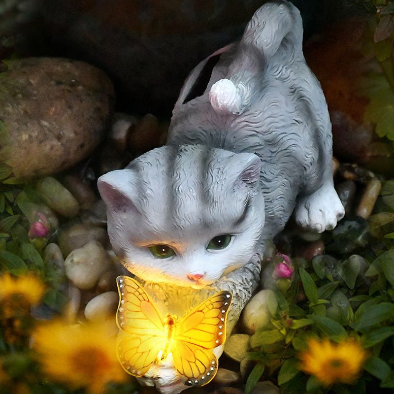 Cat & Butterfly Solar Light Garden Decor