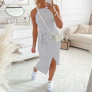 CASUAL SLEEVELESS STRIPED MIDI DRESSES