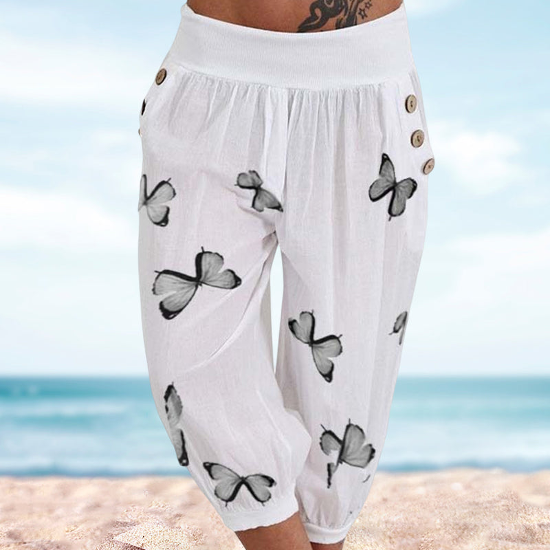 Butterfly Print Seven-Part Pants