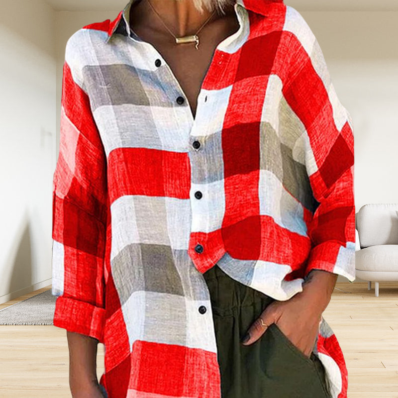 Women's Printed Long-sleeved Shirt Loose Plaid Shirt