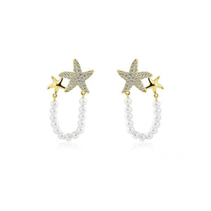 Diamond Starfish Pearl Earrings