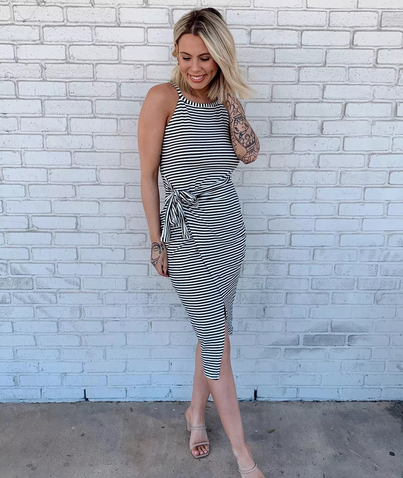 CASUAL SLEEVELESS STRIPED MIDI DRESSES