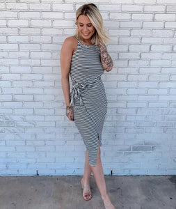 CASUAL SLEEVELESS STRIPED MIDI DRESSES