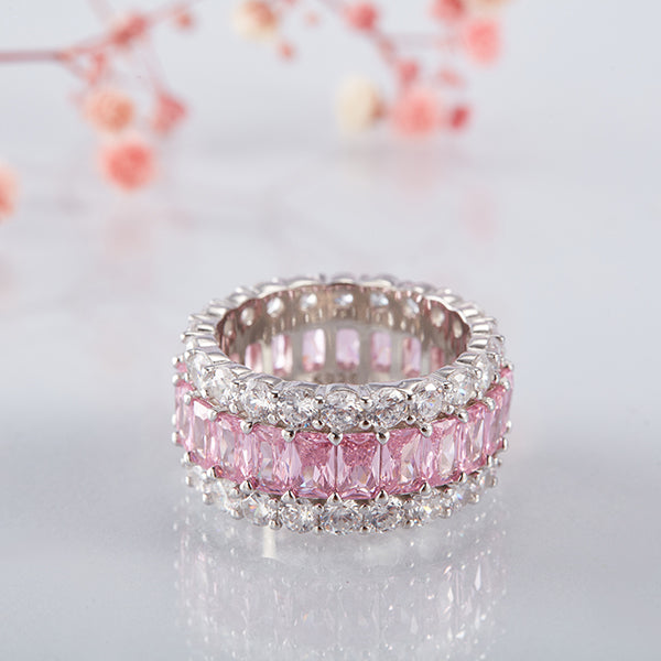 Pink Emerald Cut 7.8 CT Eternity Band Ring