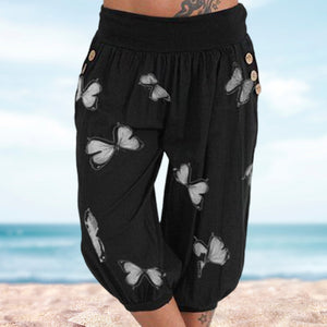 Butterfly Print Seven-Part Pants