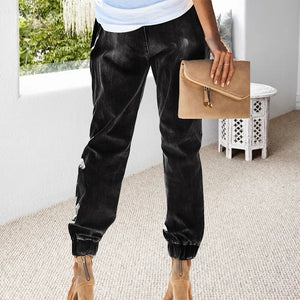 Comfortable Ripped Drawstring Jeans