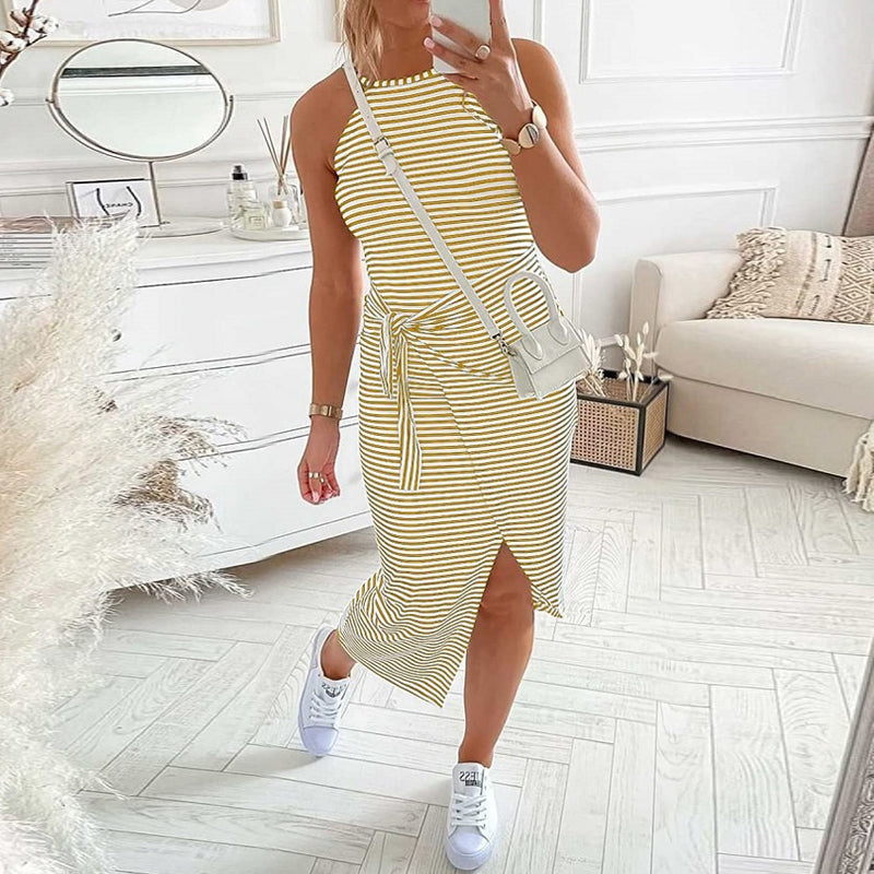 CASUAL SLEEVELESS STRIPED MIDI DRESSES