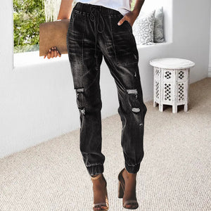 Comfortable Ripped Drawstring Jeans