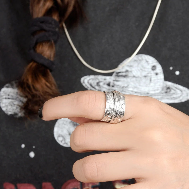 Silver Star Moon Sun Ring