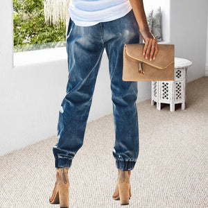 Comfortable Ripped Drawstring Jeans