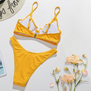 Ribbed Lace-Up Bikini Set