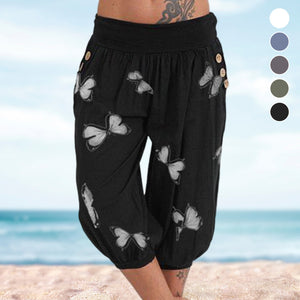 Butterfly Print Seven-Part Pants