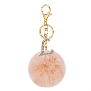 Pink Wool Ball Pendant Diamond Letter Keychain