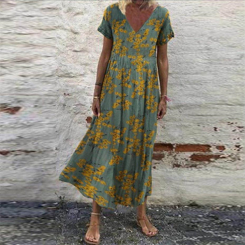 Women's Vintage Short Sleeve Maxi Dress