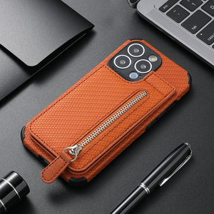 Magnetic Zipper Wallet Cover With Credit Card Holder for iPhone